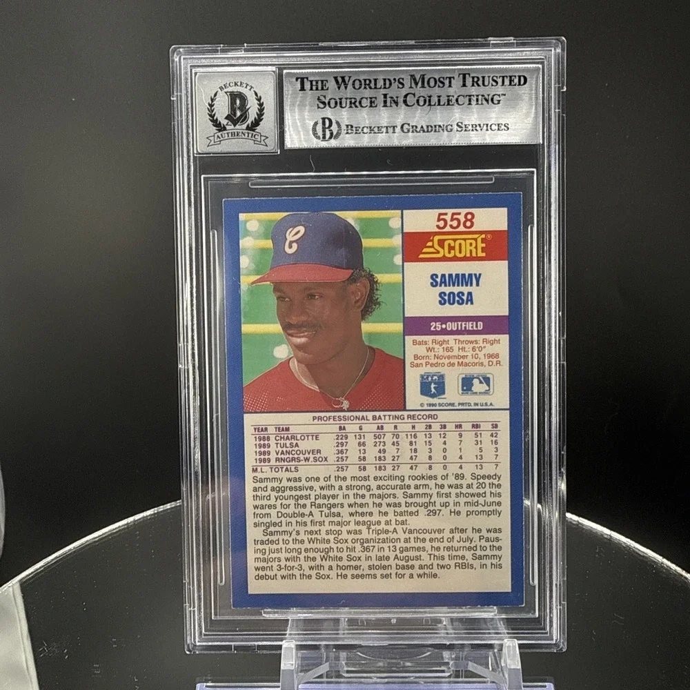 Score 1990 Sammy Sosa #558 Autographed Beckett 10 Chicago White Sox